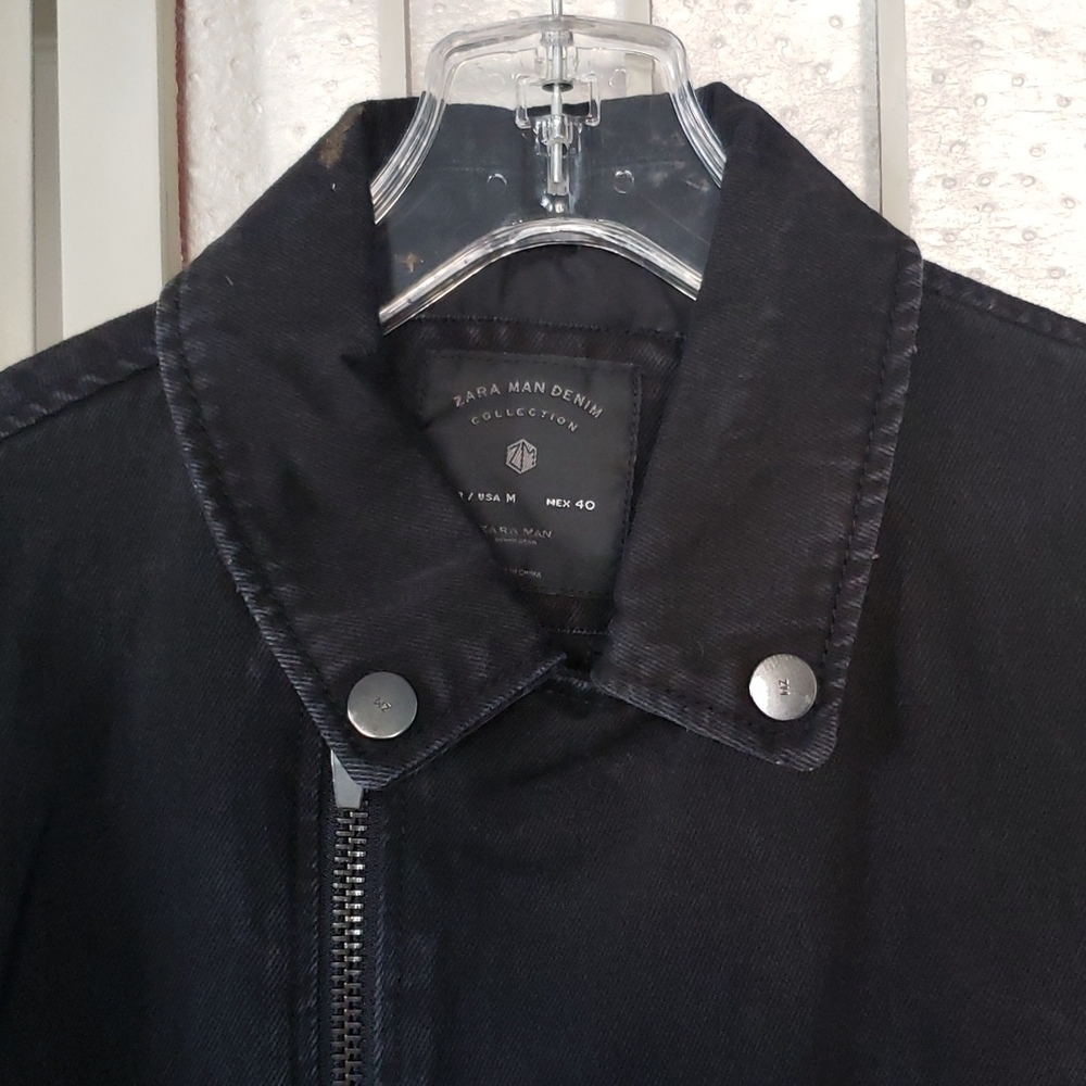 Zara black denim full zip lined mens jacket size M - Picture 2 of 7